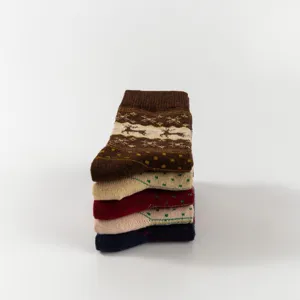 Christmas women warm mid tube socks thick loop winter vintage elk pattern apparel detail