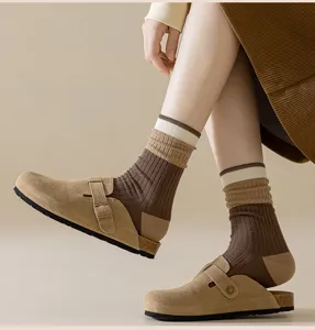 Women's autumn winter mid-calf slouchy socks Maillard style knitted brown socks daily wear