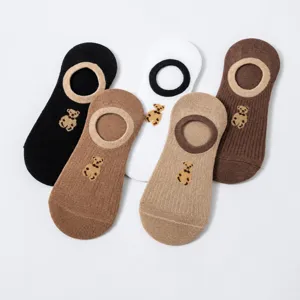Women's Summer Low Cut No Show Socks Cute Bear Embroidery Breathable Sweat Absorbent Casual Invisible Socks