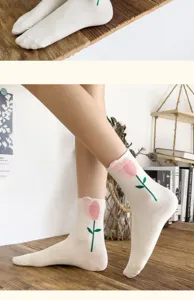 Donne simpatici calzini tulipano stampa metà polpaccio primavera estate casual