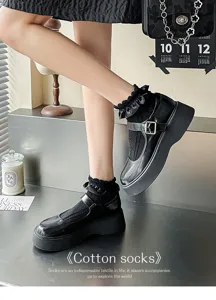 Women summer thin lolita socks sweet ruffle lace mesh breathable short socks black style