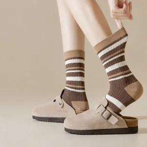 Women Autumn Winter Slouch Socks Preppy Style Striped Mid Tube Socks Casual Daily Polyester Blend Hosiery