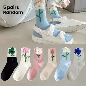 Calze al Polpaccio da Donna Dolci Tulipani Stampa Floreale Casual Studente Traspirante Carino Moda Misto Poliestere