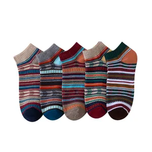 Retro gestreifte herren kurzsocken frühling sommer ethno stil baumwolle bootsocken alltag
