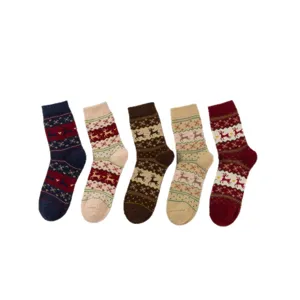 Christmas vintage reindeer thermal mid-calf socks thick winter knit hosiery for women