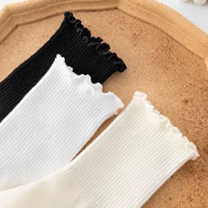 Sweet ruffle cuff solid color stack socks Japanese cute mid-tube JK style socks main view