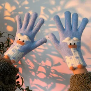 Women's Winter Warm Touchscreen Knit Gloves Cute Cartoon Animal Plush Windproof Thermal Gloves