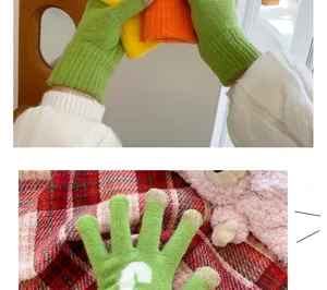 Süße koreanische bonbonfarbene Fünffinger Wollstrickhandschuhe für Damen im kalten Winter