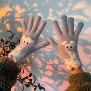 Women winter knit gloves cute warm touch screen fashion knitted thermal five finger gloves