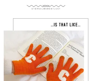 Südkoreanische Strickhandschuhe Bonbonfarben mit Buchstaben für Damen Winter warm neu
