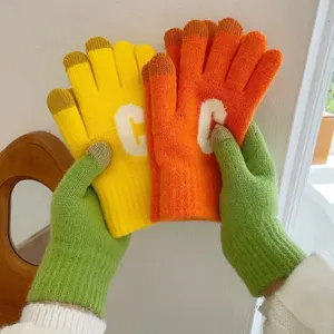 Damen Winter Warm Touchscreen Strick Handschuhe Süßer Stil Bonbonfarbene Acryl Handschuhe Für Tägliches Radfahren