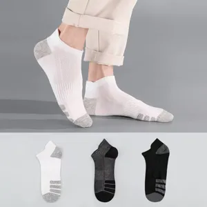 Men's breathable mesh athletic ankle running socks with heel protection, black white grey options.