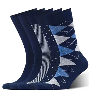 Men's Business Casual Crew Socks Breathable Cotton Blend Argyle Striped Polka Dot Solid Pattern Dress Socks For Men