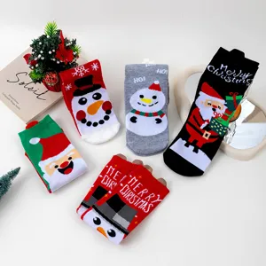 Christmas mid-tube cotton socks featuring cute Santa and snowman patterns for autumn and winter.