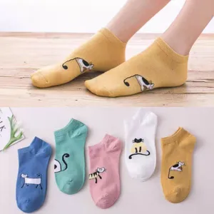 Womens summer thin cartoon cat low cut boat socks cute cotton breathable short socks