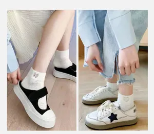 2026 spring women white short socks Japanese style embroidered breathable thin boat socks low cut