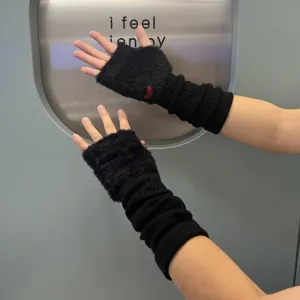 Women winter black knitted arm warmers fingerless gloves long slouchy arm sleeves.