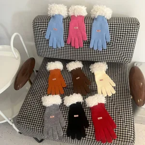 Women's Winter Thick Warm Knitted Split-Finger Gloves With Plush Edges Touchscreen Casual Daily Solid Color Knit Gloves