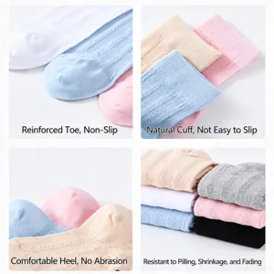 Women's mid-tube cotton socks, summer breathable mesh solid color casual socks for daily use.