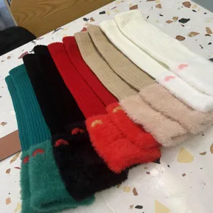 Knitted arm warmers for women winter long fingerless sleeves fluffy cute paw design cozy casual