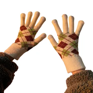 Guanti caldi in maglia argyle vintage giapponese touchscreen donna autunno inverno