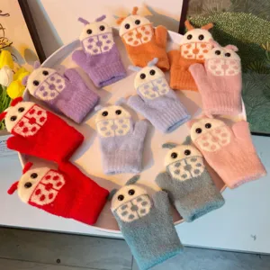 Kids Winter Warm Crystal Velvet Gloves Cute Beetle Cartoon Full Finger Mittens Toddler Cold Proof Thickened Outdoor Gloves