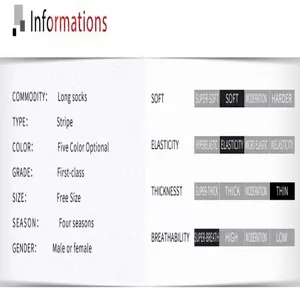 Detailed size and material parameter chart for men's casual cotton striped long socks.