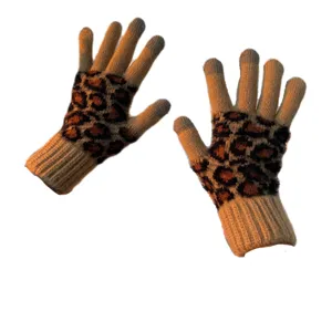Winter women touchscreen knit gloves with leopard print warm thick fleece lined full finger mittens.