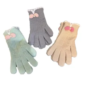 Donne carino fiocco guanti in maglia touchscreen autunno inverno caldi guanti 3 colori