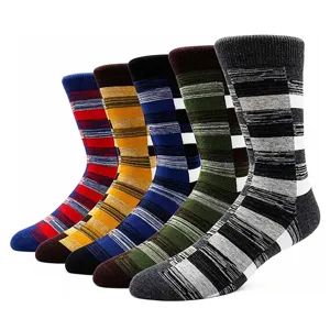 Men's retro striped crew socks plus size cotton long sports socks casual fashion colorful