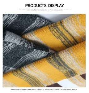 Close-up of men's retro striped color-matching mid-tube socks, showing fine cotton knit texture.