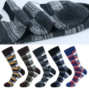 Men retro stripe color block mid-calf casual sports socks plus size cotton long socks