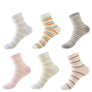 Colorful striped crew socks, breathable cotton casual sports socks for women and girls pack.
