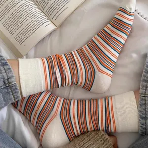 Striped socks for men and women, Japanese vintage style long socks, casual cotton crew socks.
