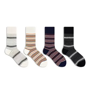 Classic striped mid-tube socks for men and women, trendy breathable daily wear main view.