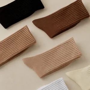Men's solid color cotton mid-calf ribbed socks casual breathable comfort flat lay style