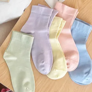 Solid color dopamine mid-tube women socks, breathable casual spring summer socks set