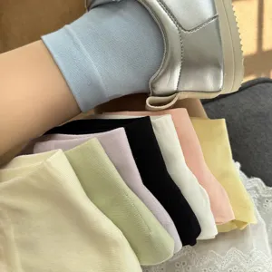 Colorful dopamine mid-calf socks for women, breathable solid color casual socks for spring summer.