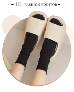 Women solid color mid-tube socks paired with stylish fashion casual sandals for summer daily wear.