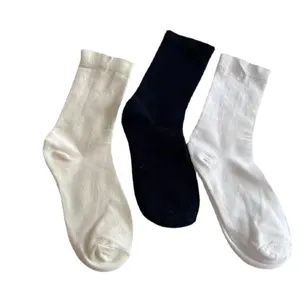 Women solid color mid-calf socks breathable casual daily wear cotton hosiery 3 pairs set