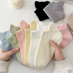 Women candy color short ankle socks with heel tab spring summer casual low cut socks main view