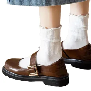 Japanese sweet ruffled white slouch socks cute Lolita JK college style women mid-tube socks