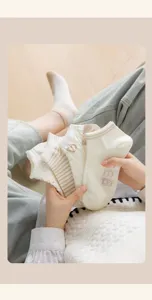 Women's short cotton socks spring summer low cut boat socks cute bear stripe casual white socks