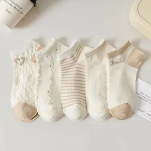 Women's Cute Cartoon Bear Cotton Boat Socks Summer Breathable Low Cut Striped Student Casual Ankle Socks