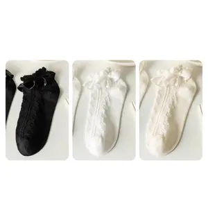 Women summer thin lolita socks sweet lace bow jk short socks breathable cotton mesh socks