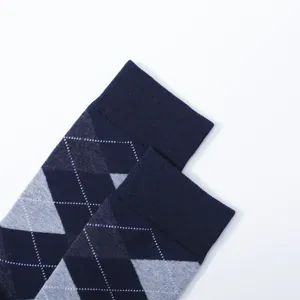 Men's classic argyle pattern mid-tube socks detail shot, breathable and stylish.