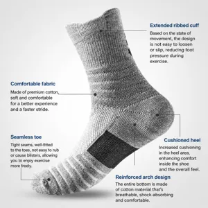 Calcetines de baloncesto y running acolchados para hombre, cómodos y transpirables de algodón.