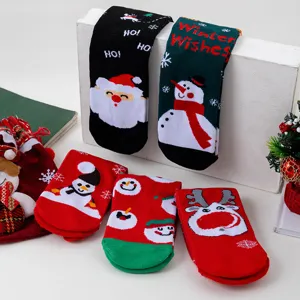 Christmas cotton socks with cute snowman reindeer patterns, warm winter fashion mid tube socks.