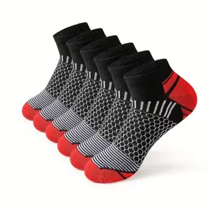 Men's athletic ankle socks, breathable honeycomb sports running socks, 6-pack multi-color.