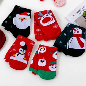 Christmas cotton mid-tube socks with cute Santa snowman reindeer designs for winter warm wear.